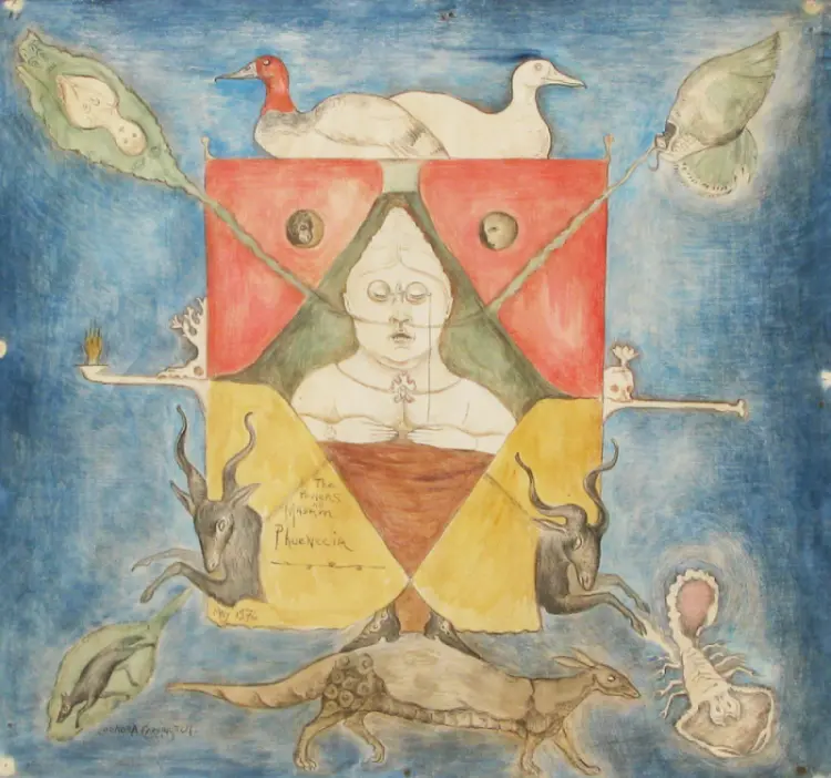 Leonora Carrington, The Powers of Madame Phoenicia, 1974, 42,5 x 44,5 cm © 2026 Estate of Leonora Carrington -ADAGP, Paris © Coleccion Galeria Oscar Roman 